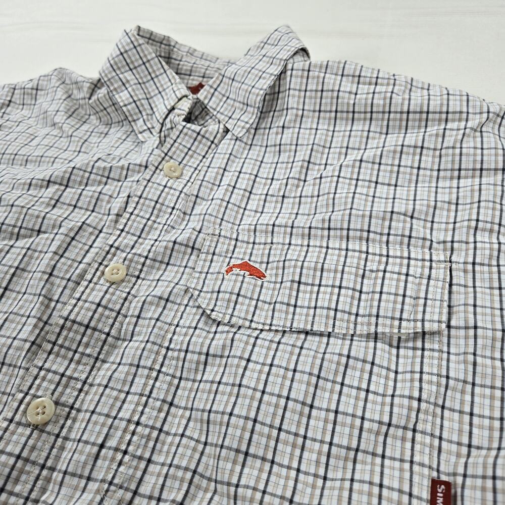 Simms Fishing Product‎ Plaid Long Sleeve Button Up Front Pocket Shirt Size Large